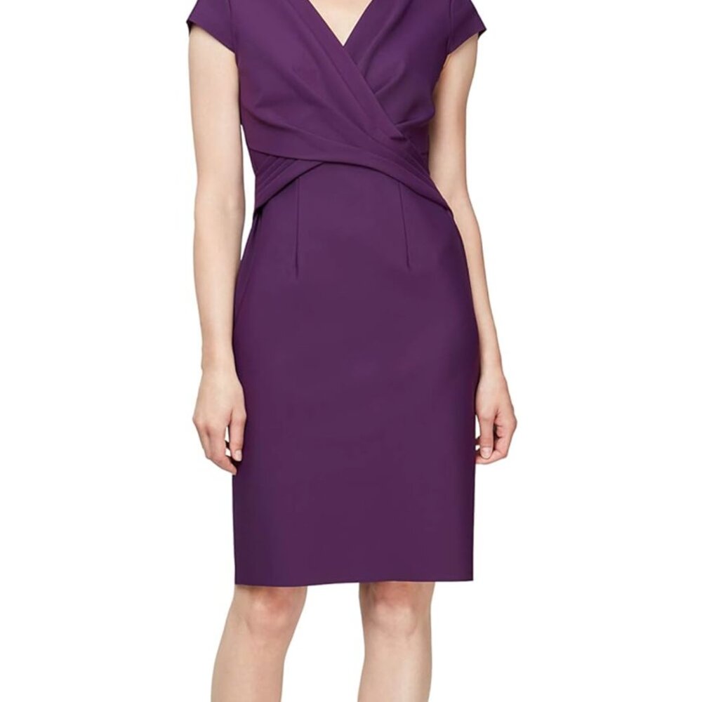 Alex Evenings Short Sheath Compression Dress with Surplice Neckline - Picture 5 of 8